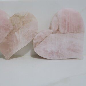 Semi Precious Marble Heart 3 Inches Pink Polished Handmade Gift Set of 2 NEW